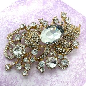 Sparkling Rhinestone & Goldtone Large Brooch